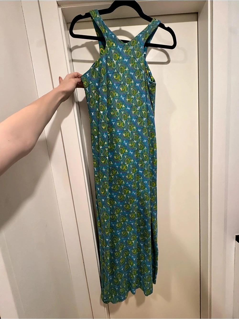 Vintage Printed 1960’s Maxi Dress- Blue, Green, purple, yellow